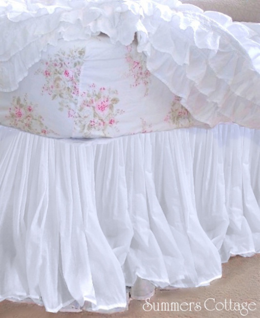 PRETTY WHITE SHEER COTTON LINED GATHERED BEDSKIRT