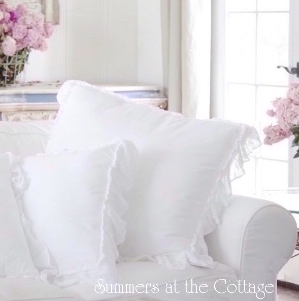 SUMMERS COTTAGE COLLECTION SNOW WHITE RUFFLED ACCENT PILLOW