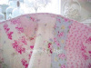 FULL QUEEN SHABBY BELLA BLUE PINK ROSES COTTAGE CHIC QUILT SET
