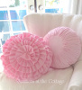 PRETTY PINK VELVET ROUND RUFFLES RUCHED SHABBY COTTAGE CHIC PILLOWS