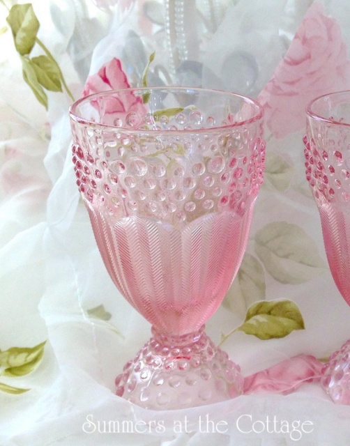 CRYSTAL PINK HOBNAIL GLASS VINTAGE INSPIRED GOBLET GLASSWARE