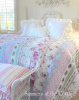 QUEEN SHABBY BELLA BLUE PINK ROSES COTTAGE CHIC QUILT SET